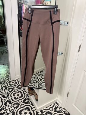 Buttery soft High-Rise cocoa colored  Leggings with Black Contrast Seams